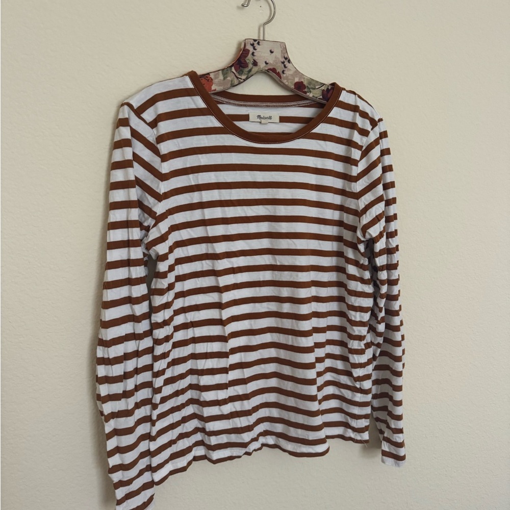 Madewell Brown and White Striped Long Sleeve Tee